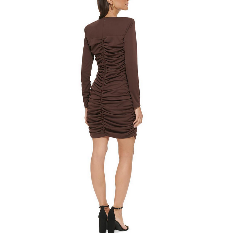 GUESS Ruched Cut-Out Long-Sleeve Dress