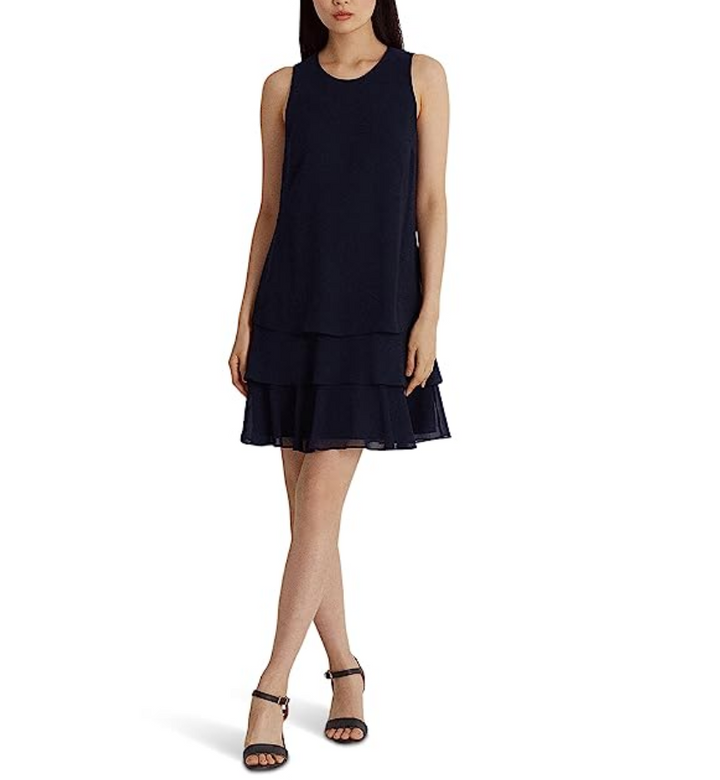 LAUREN RALPH LAUREN Crinkle Georgette Shift Dress