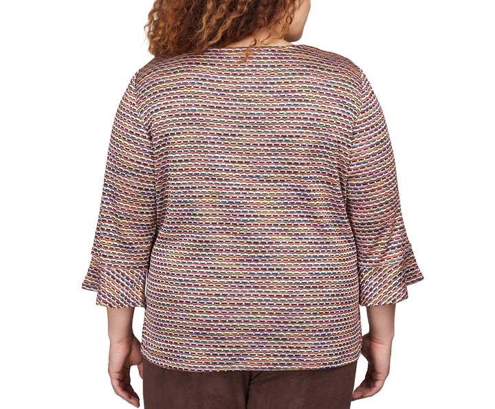 Alfred Dunner Space Dye Stripe Flutter Sleeve Top