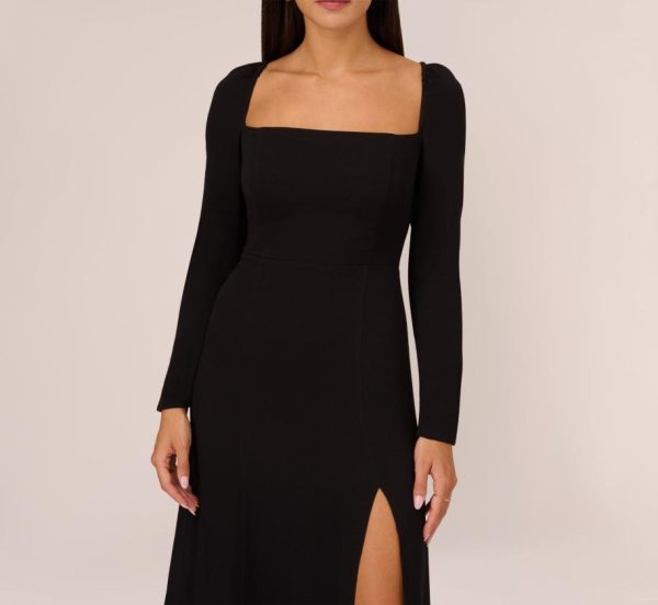 Adrianna Papell Square-Neck Light Crepe Midi Dress