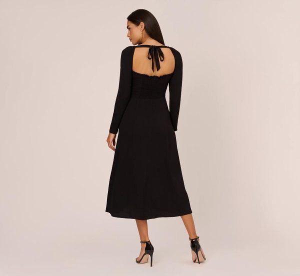 Adrianna Papell Square-Neck Light Crepe Midi Dress