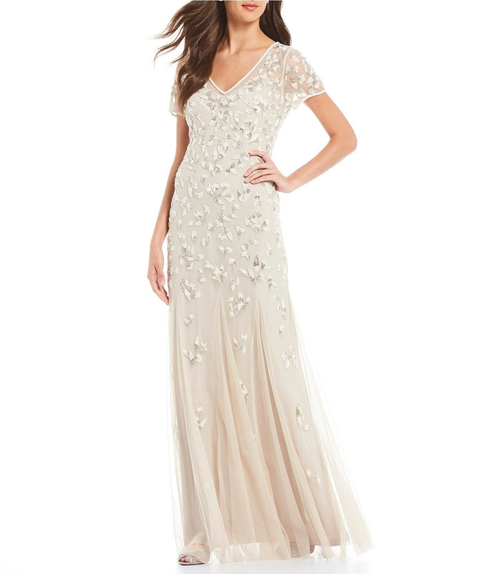 Adrianna Papell Beaded Godet Gown