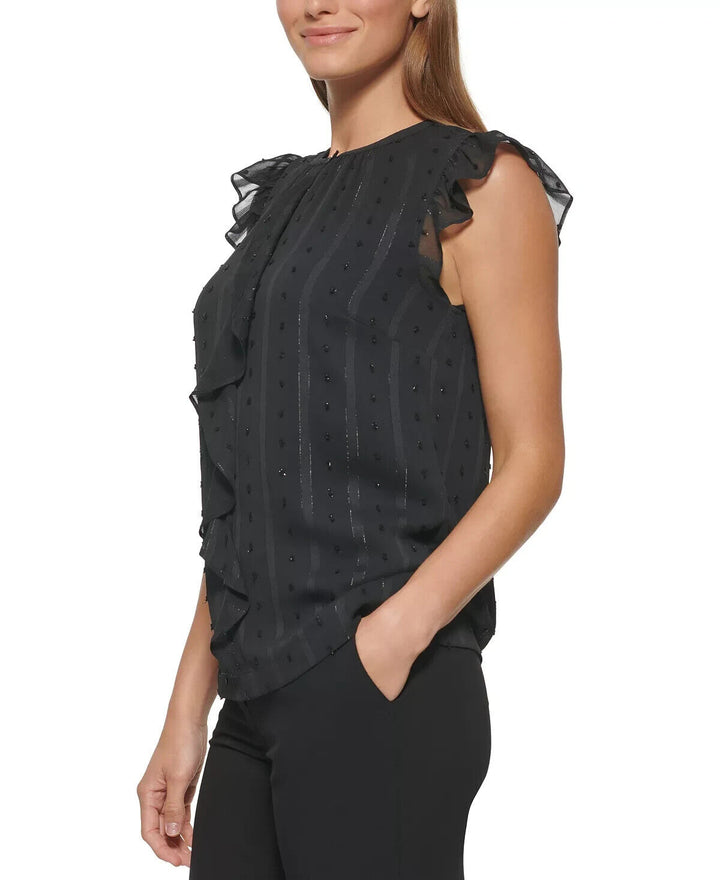 DKNY Ruffled Swiss-Dot Top MSRP $ 69 Tamaño XL # 5B 1864 NUEVO