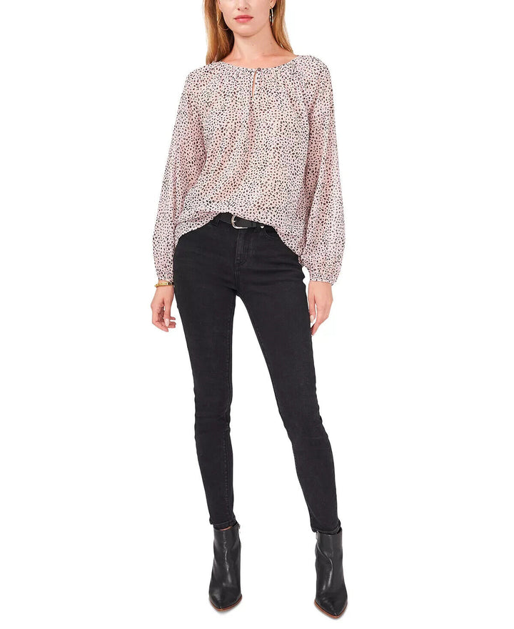 Top campesino de manga larga con estampado animal de Vince Camuto MSRP $ 79 Tamaño M # 5D 2287 NUEVO