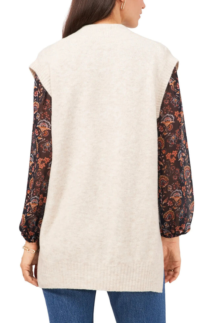 1.Chaleco suéter con cuello en V de punto trenzado STATE