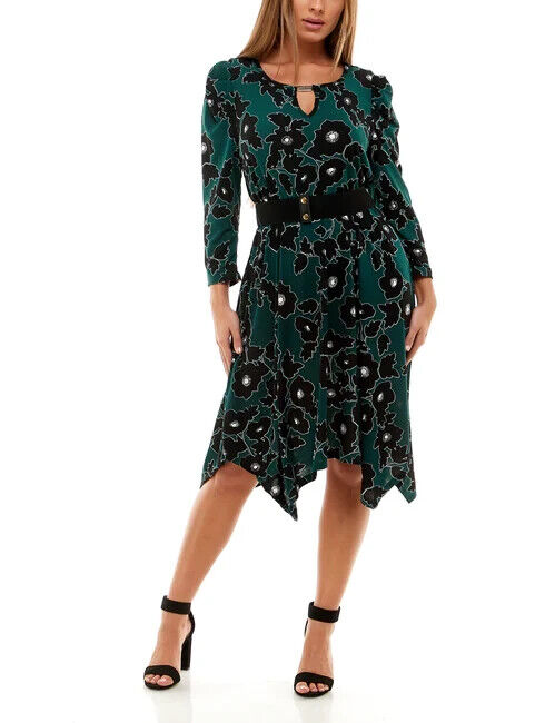 Adrienne Vittadini 3/4 Puff Sleeve Belted Dress