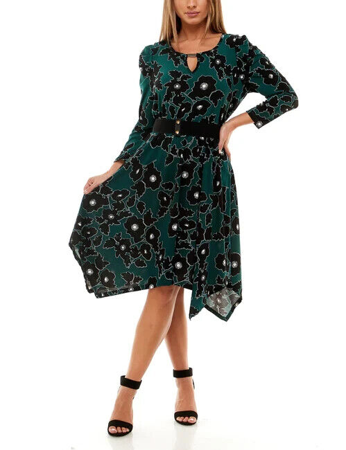 Adrienne Vittadini 3/4 Puff Sleeve Belted Dress