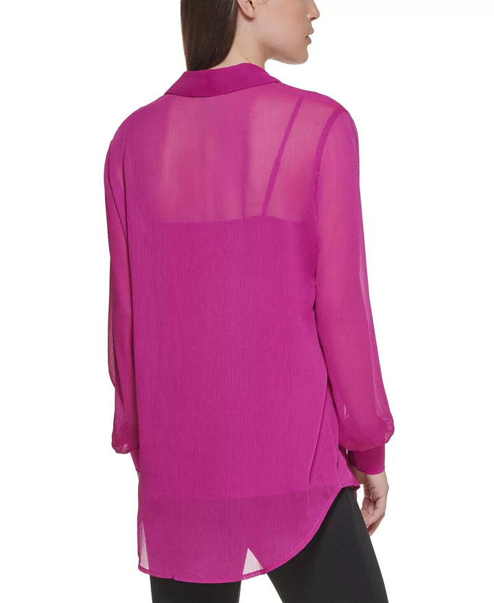 DKNY Camisa sólida con botones MSRP $ 89 Talla S # 5D 2157 NUEVO