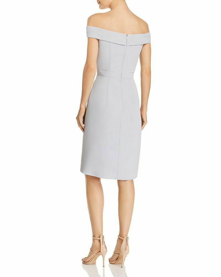 Vestido color aguamarina con detalle de pliegues y hombros descubiertos MSRP $209 Talla 4 # 14A 1136 NUEVO