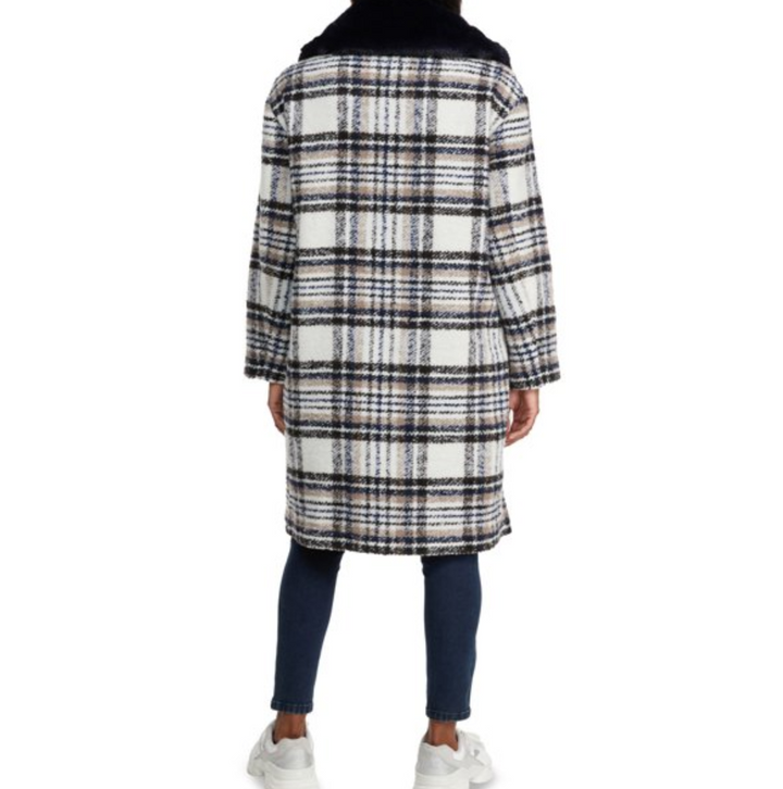 NVLT Abrigo con cuello de piel sintética a cuadros MSRP $295 Tamaño XL # 18B 171 NUEVO