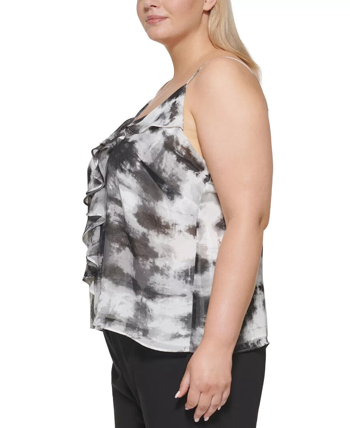 Camisola con volantes y teñido anudado de talla grande de Calvin Klein MSRP $ 69 Talla 2X # 5B 1894 NUEVO