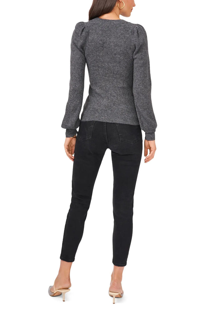 1. STATE Suéter de canalé con cuello redondo y manga globo