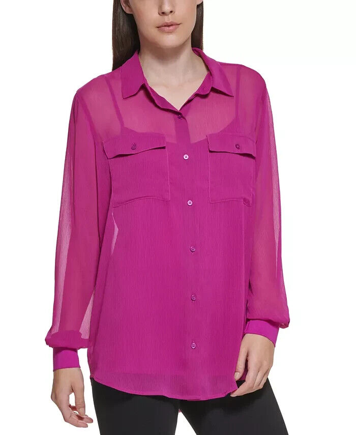 DKNY Solid Button-Up Shirt MSRP $89 Size S # 5D 2157 NEW