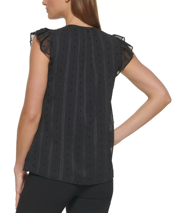 DKNY Ruffled Swiss-Dot Top MSRP $ 69 Tamaño XL # 5B 1864 NUEVO