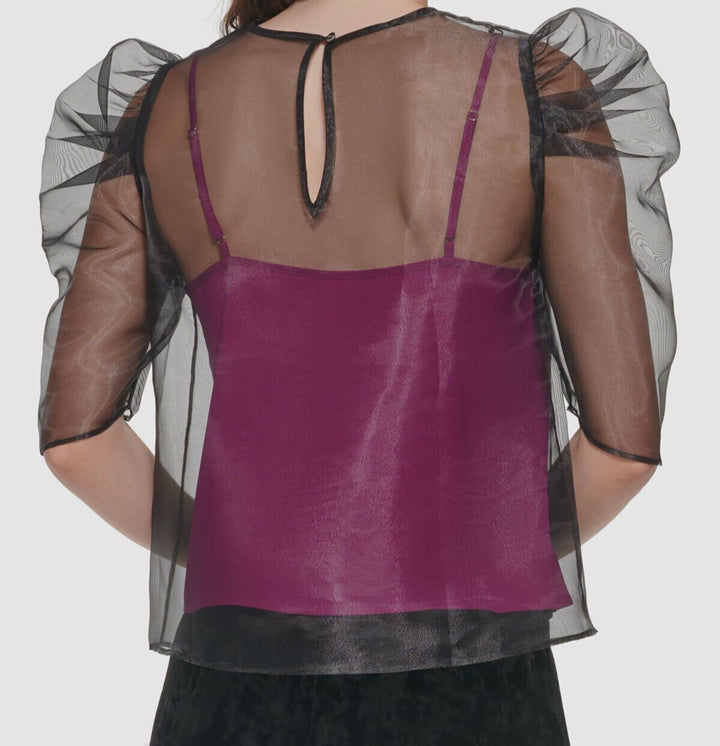 DKNY Sheer Puff-Sleeve & Camisole Top MSRP $79 Talla 16 # 5B 1862 NUEVO