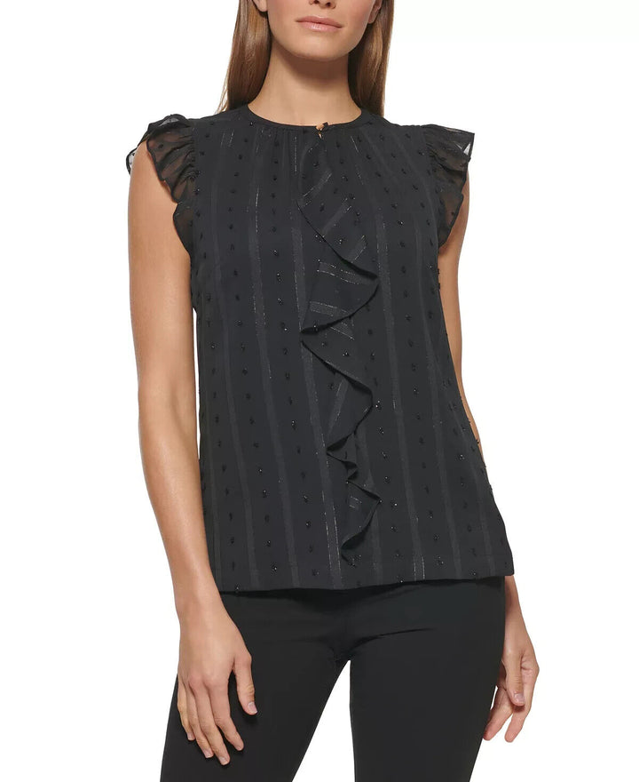 DKNY Ruffled Swiss-Dot Top MSRP $69 Size XL # 5B 1864 NEW