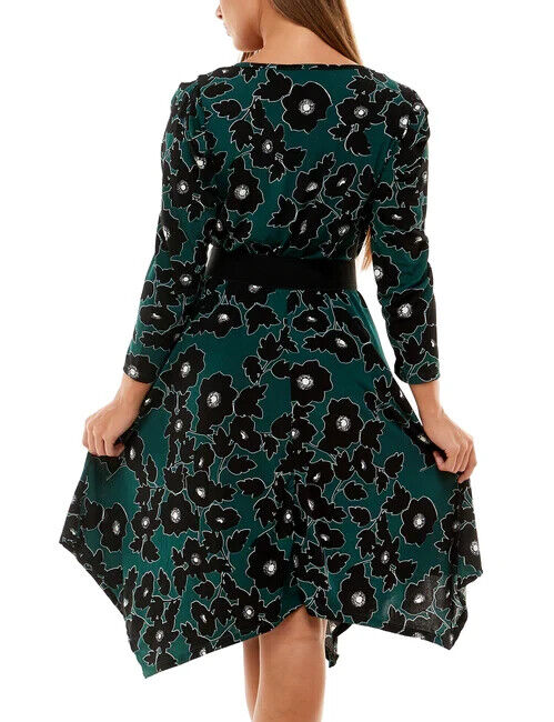 Adrienne Vittadini 3/4 Puff Sleeve Belted Dress