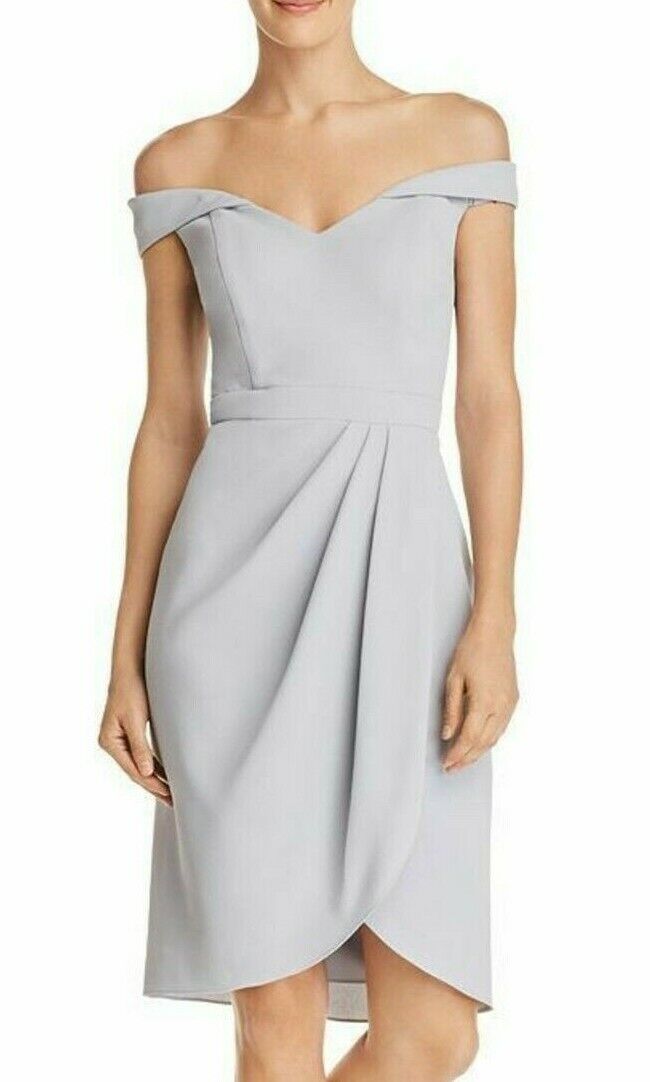 Vestido color aguamarina con detalle de pliegues y hombros descubiertos MSRP $209 Talla 4 # 14A 1136 NUEVO