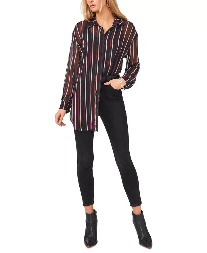 Vince Camuto Camisa con botones a rayas metalizadas $89 Talla XS # 5D 2277 NUEVO