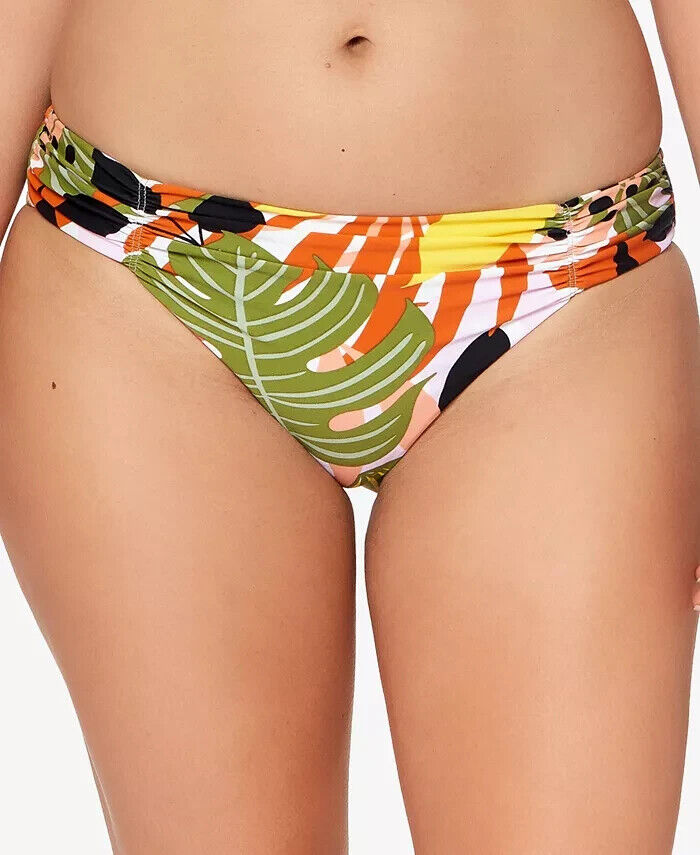 Bar III Tropical-Print Ruched Bikini Bottoms MSRP $44 Size XS # U3 510 NEW