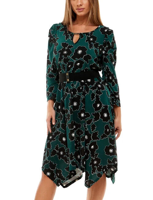 Adrienne Vittadini 3/4 Puff Sleeve Belted Dress