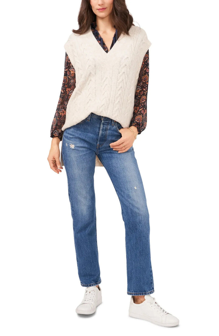 1.Chaleco suéter con cuello en V de punto trenzado STATE