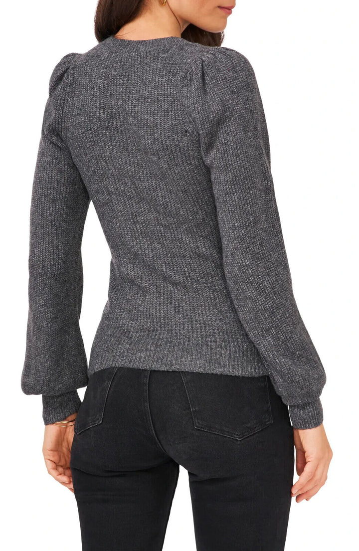 1. STATE Suéter de canalé con cuello redondo y manga globo