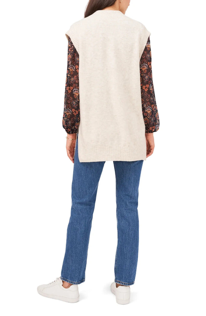 1.Chaleco suéter con cuello en V de punto trenzado STATE