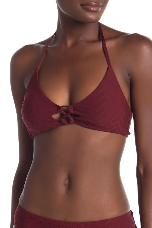SOLUNA Top de bikini texturizado con cordones en la parte delantera MSRP $ 50 Tamaño M # 30C 224 NUEVO