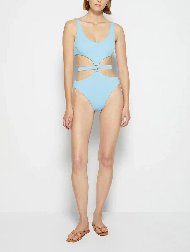 Jonathan Simkhai Emelia Belted One Piece Swimsuit $245 Size L # UB10 446 NEW