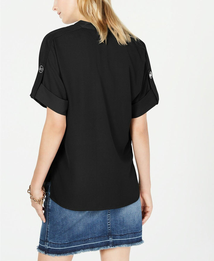 Michael Michael Kors Monogram Petite Top con lengüeta enrollable $78 Tamaño P/S # 5C 1628 NUEVO