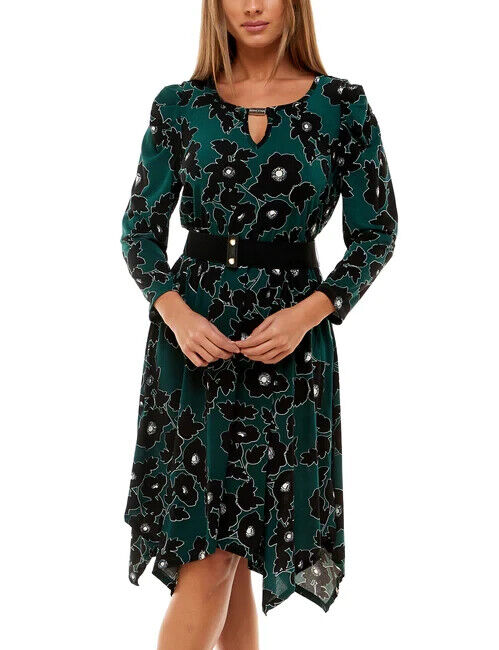 Adrienne Vittadini 3/4 Puff Sleeve Belted Dress