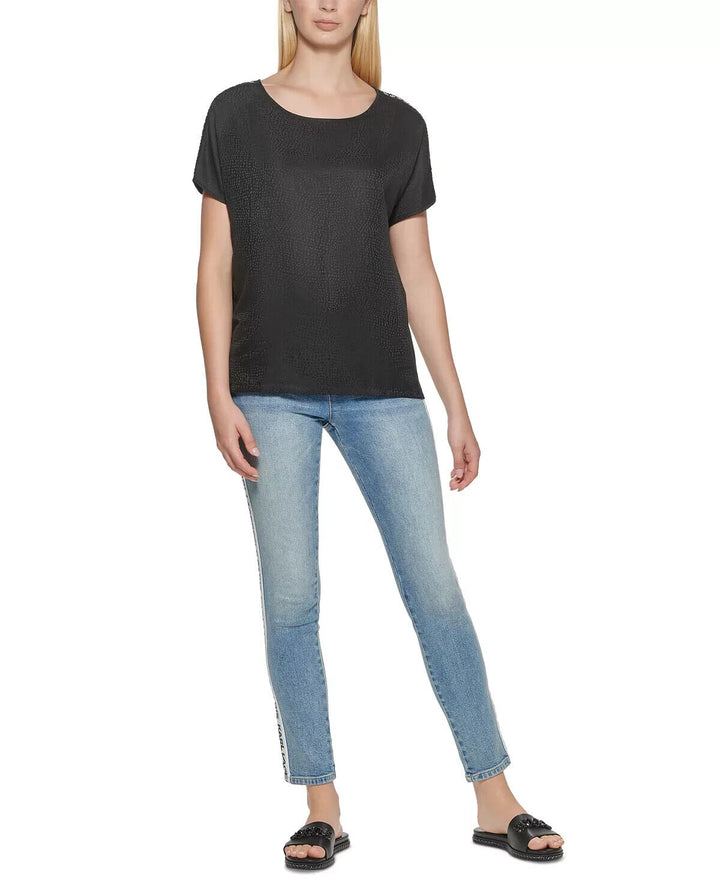 Karl Lagerfeld Paris Blusa con ribete de ojales MSRP $ 89 Talla S # 5B 1861 Nuevo