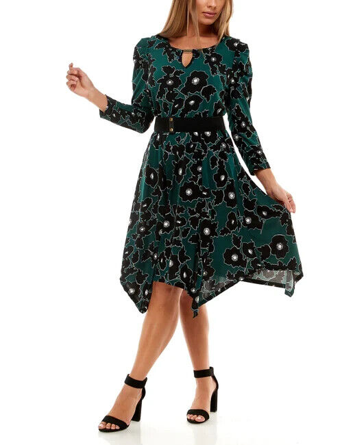 Adrienne Vittadini 3/4 Puff Sleeve Belted Dress