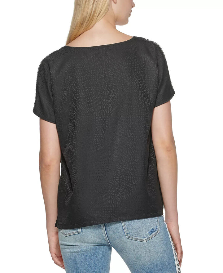 Karl Lagerfeld Paris Blusa con ribete de ojales MSRP $ 89 Talla S # 5B 1861 Nuevo