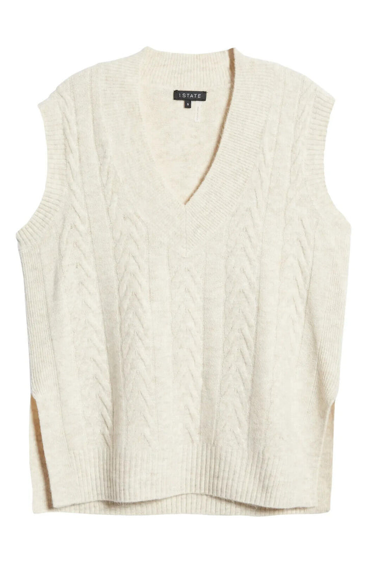 1.Chaleco suéter con cuello en V de punto trenzado STATE