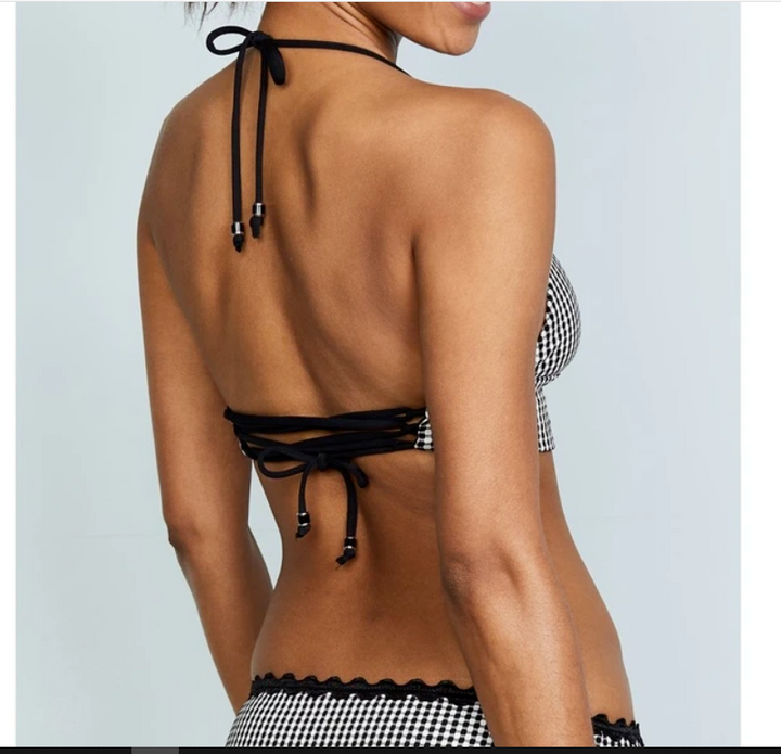 Top de bikini Shoshanna Gingham Lace Back MSRP $155 Talla D/DD # 30C 70 NUEVO