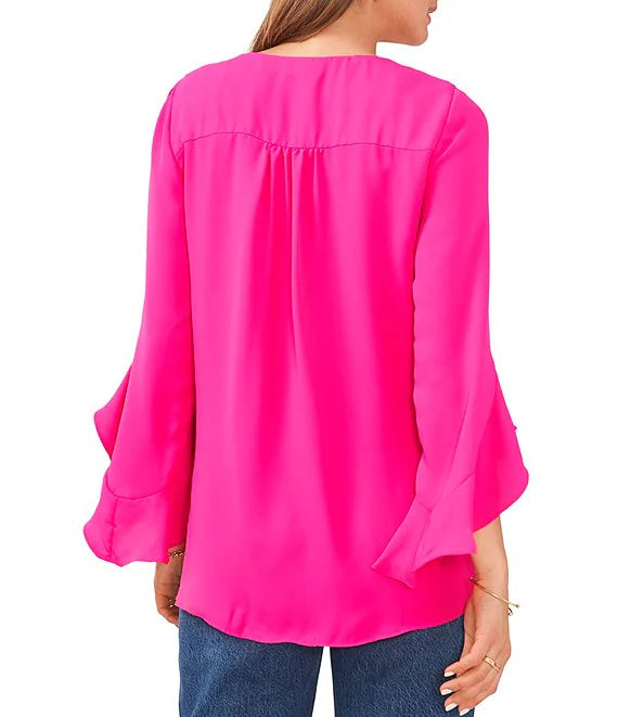 Vince Camuto3/4 Flutter Sleeve V-Neck Crisscross Front Tunic