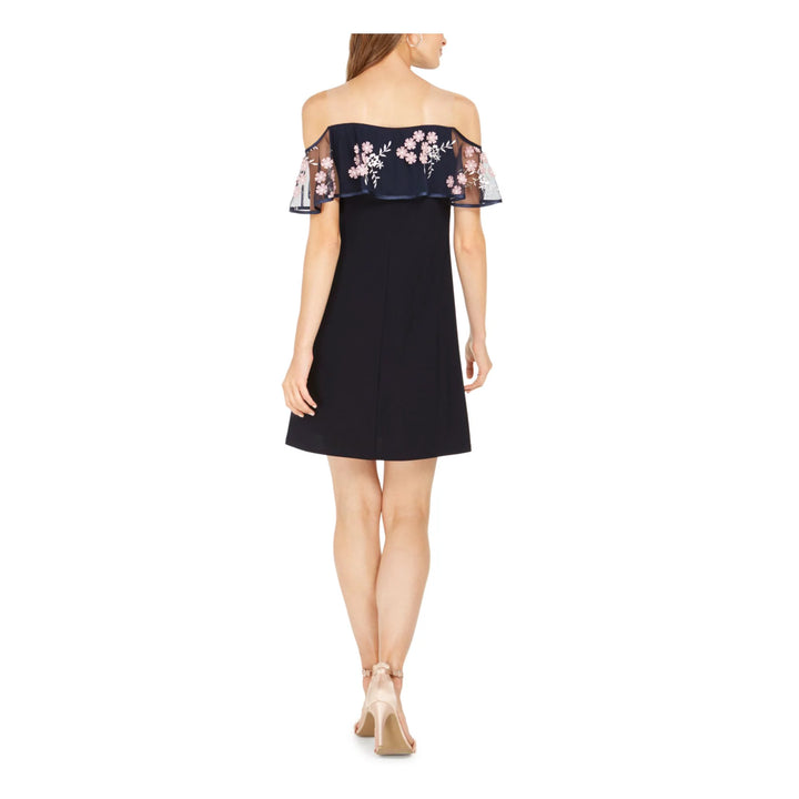 MSK Floral Embroidered Satin Trim Off-The-Shoulder Dress
