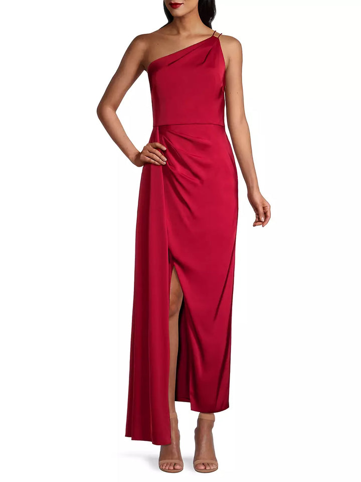 Aidan by Aidan Mattox Draped Satin One-Shoulder Gown