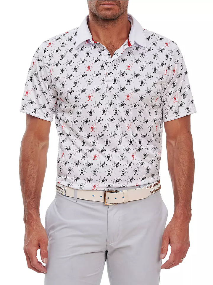 Robert Graham MEN Stretch Skull & Golf Club Print Polo Shirt