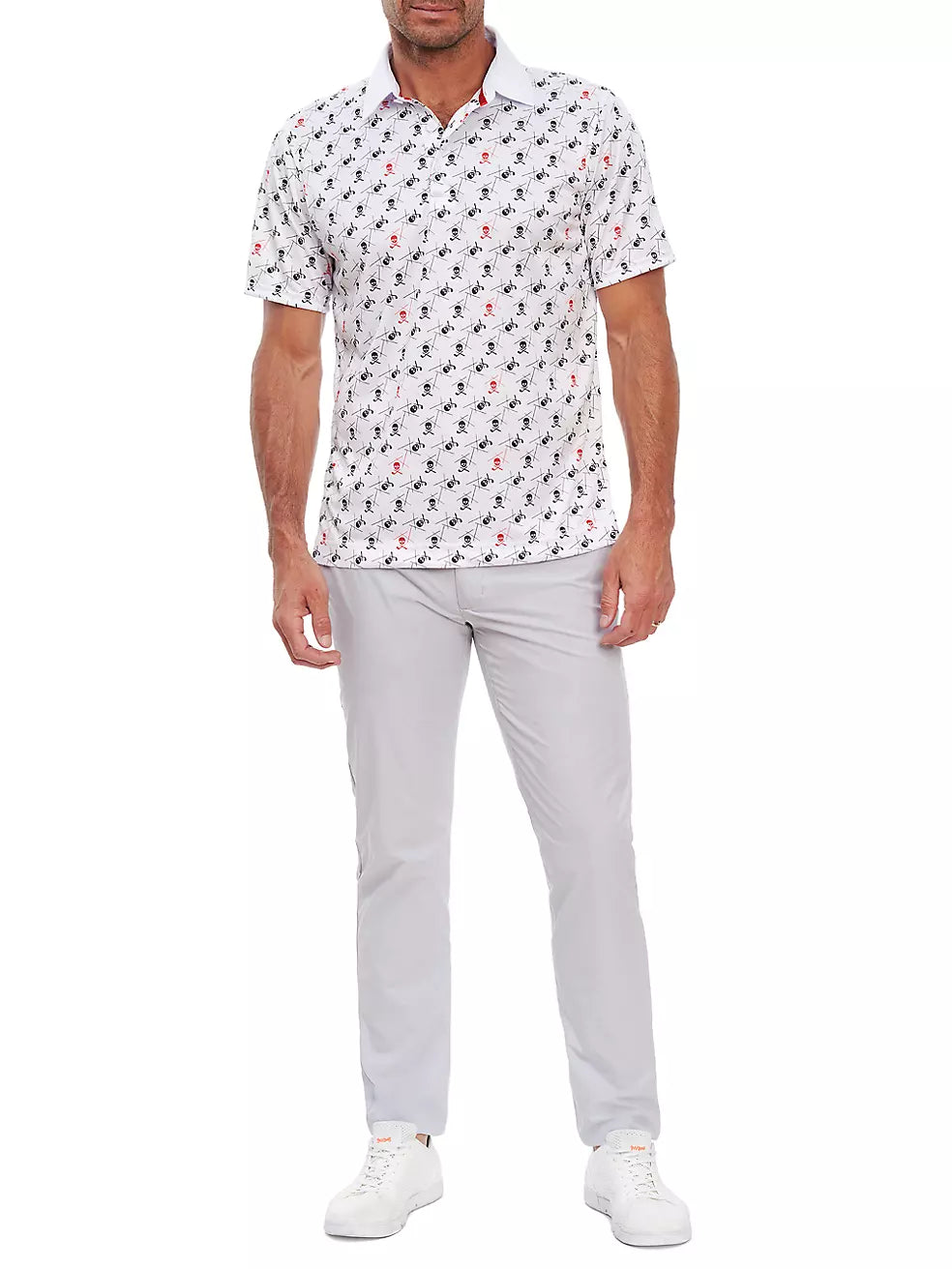 Robert Graham MEN Stretch Skull & Golf Club Print Polo Shirt