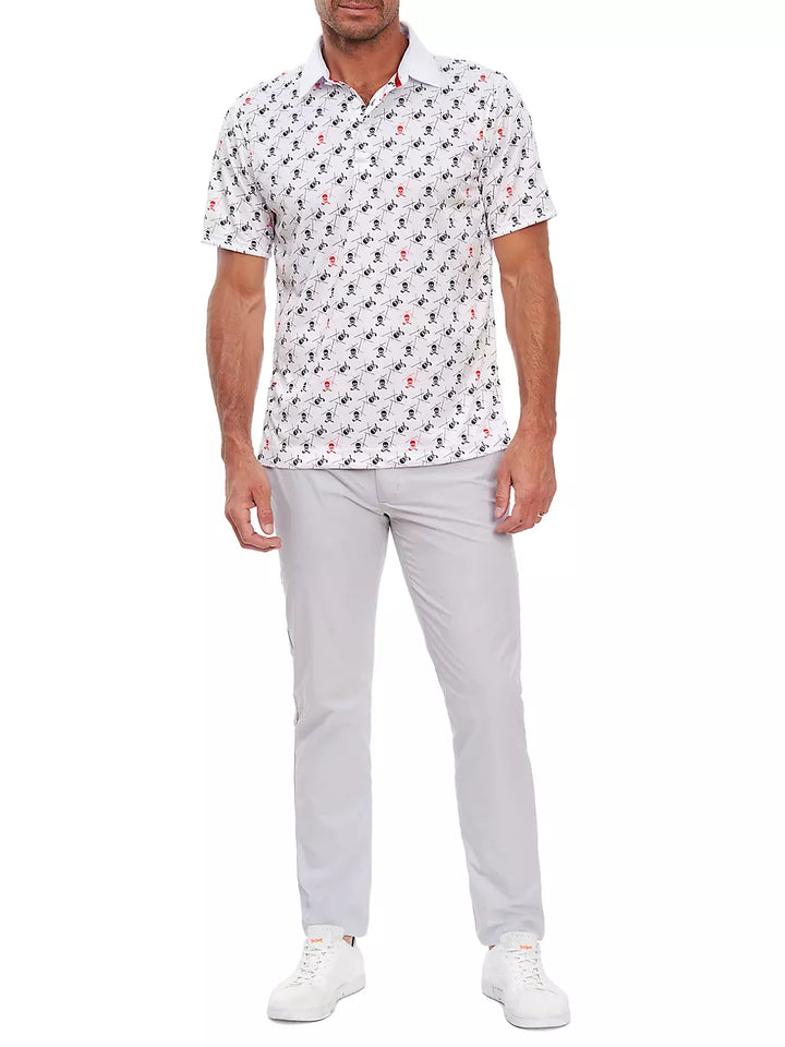 Robert Graham MEN Stretch Skull & Golf Club Print Polo Shirt