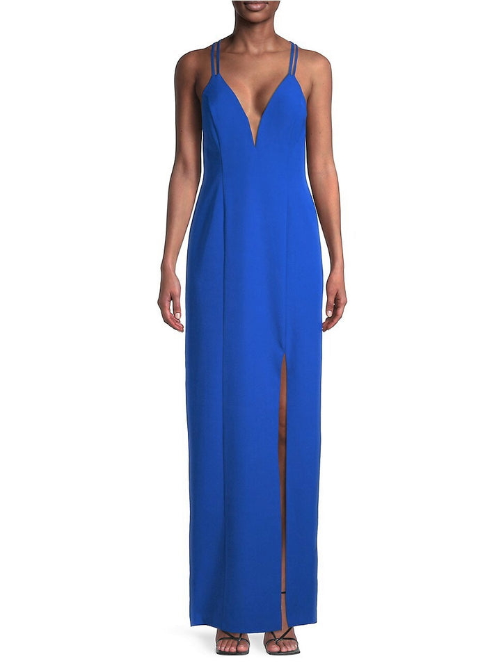 Aidan by Aidan Mattox V-Neck Crepe Column Gown