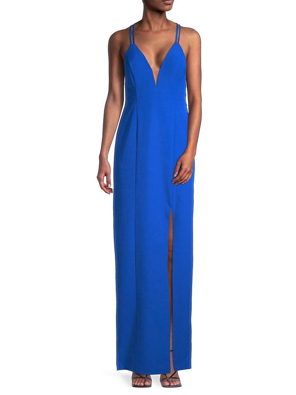 Aidan by Aidan Mattox V-Neck Crepe Column Gown