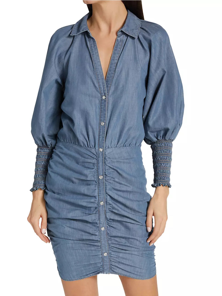 Veronica Beard Allie Ruched Chambray Minidress