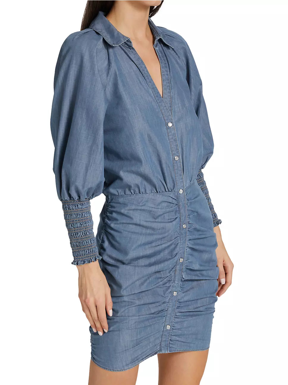 Veronica Beard Allie Ruched Chambray Minidress