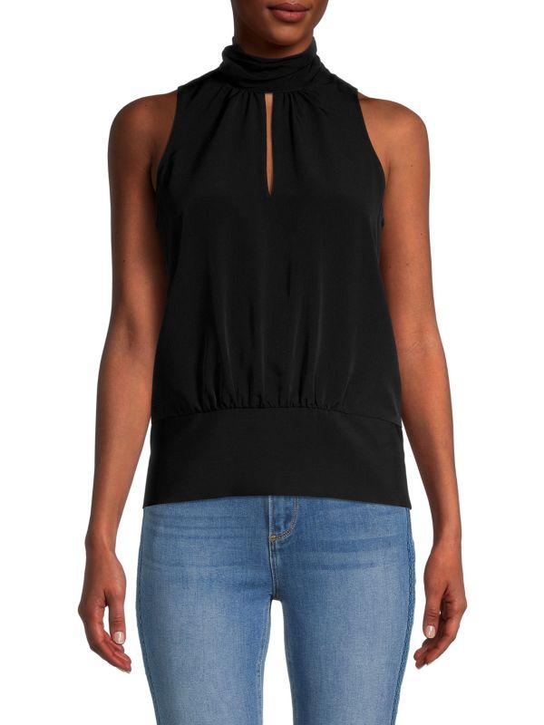 Karl Lagerfeld Paris Sleeveless Highneck Keyhole Top