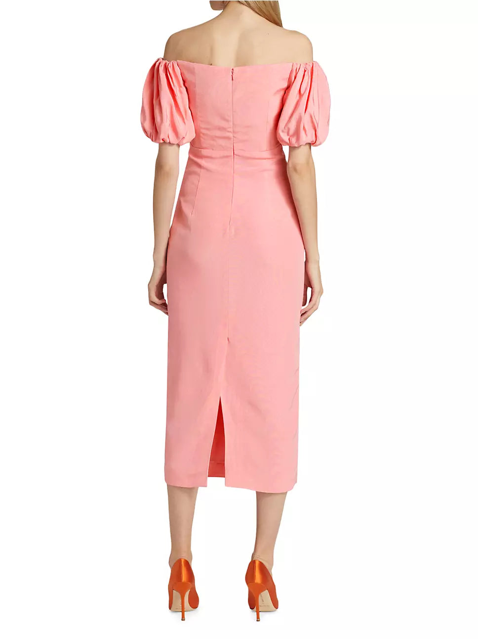 ML Monique Lhuillier Off-The-Shoulder Faille Midi Dress