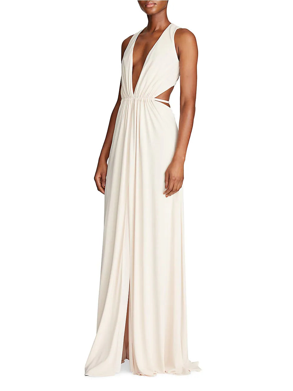 HALSTON Megan Deep V Back Cutout Gown